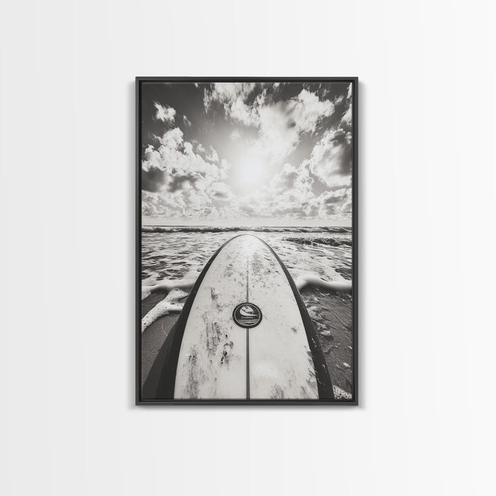 Surfboard Horizon, Ocean Waves, Beach Photography, Summer Vibes, Canvas Print, Teen Room Wall Art, Coastal Decor, Modern Surf Art