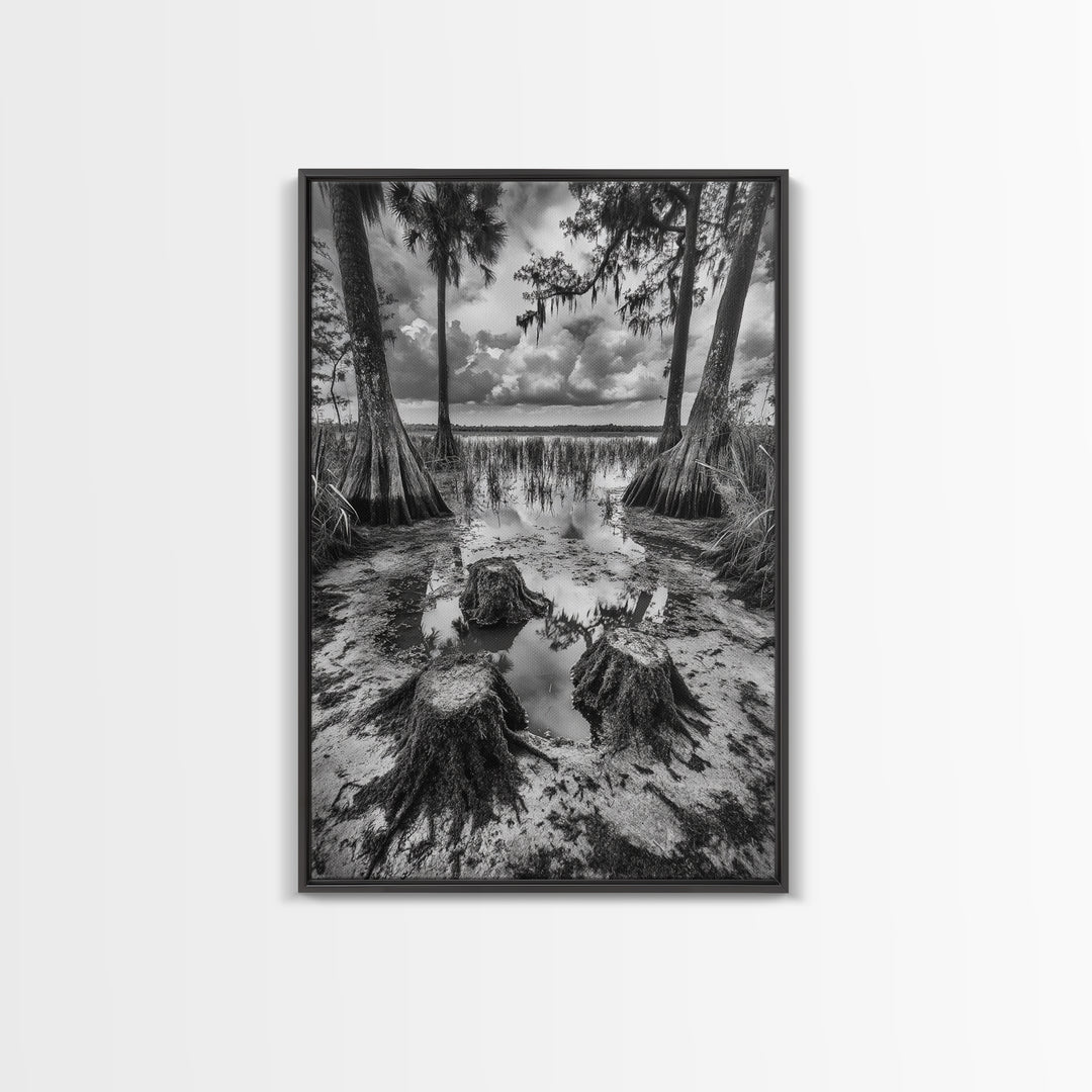 Swamp Scene, Cypress Trees, Reflection Water, Southern Nature, Canvas Print, Cabin Wall Art, Moody Landscape, Autumn Rustic Decor