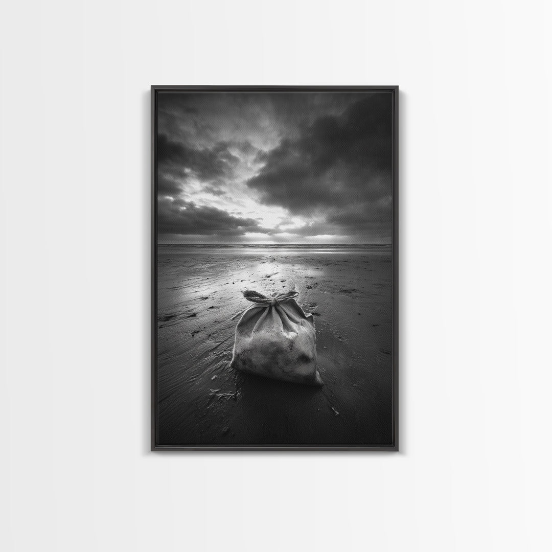 Coastal Mood, Seaside Stillness, Monochrome Art, Canvas Print, Beach Bedroom Wall Art, Moody Ocean Decor, Minimalist Nature