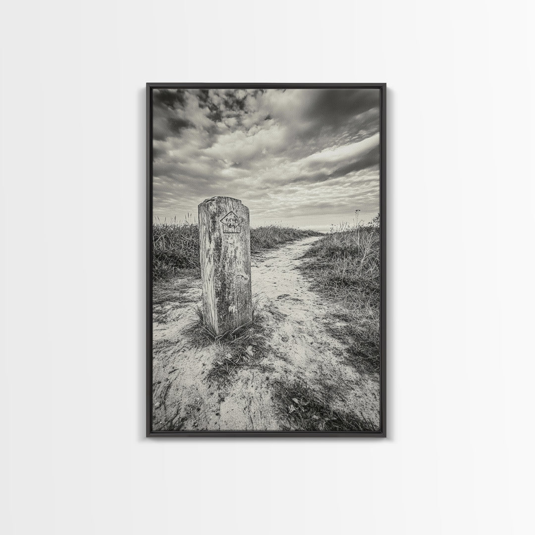 Hiking Marker, Trail Symbol, Windswept Grass, Framed Canvas Print, Outdoor Adventure Wall Art, Nature Lover Gift, Cabin Decor