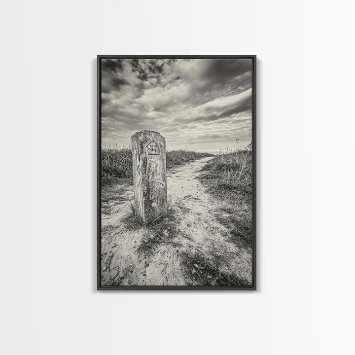 Hiking Marker, Trail Symbol, Windswept Grass, Framed Canvas Print, Outdoor Adventure Wall Art, Nature Lover Gift, Cabin Decor