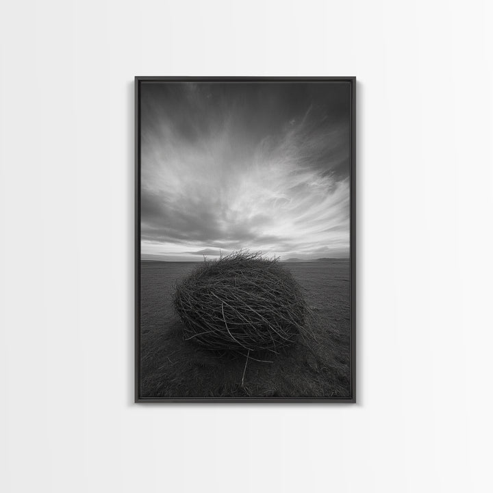 Twilight Field Nest, Tumbleweed Art, Desert Calm, Grassy Plains, Framed Canvas Print, Entryway Wall Art, Boho Nature Landscape
