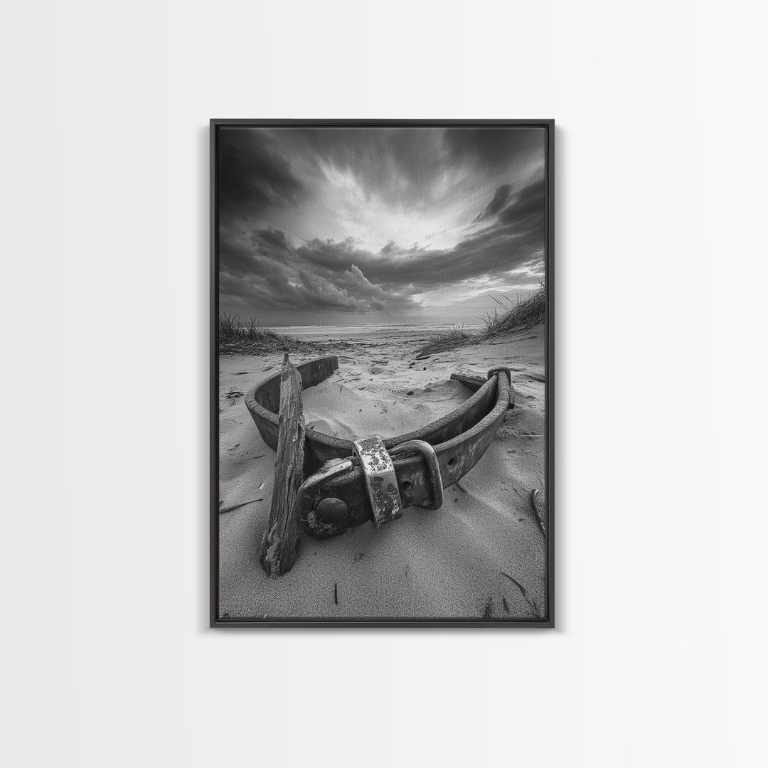 Coastal Relic, Rustic Sand Dunes, Weathered Wood, Canvas Print, Beach House Wall Art, Moody Ocean Decor, Fall Home Styling