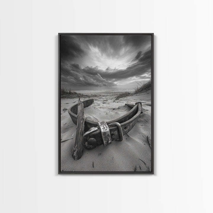 Coastal Relic, Rustic Sand Dunes, Weathered Wood, Canvas Print, Beach House Wall Art, Moody Ocean Decor, Fall Home Styling