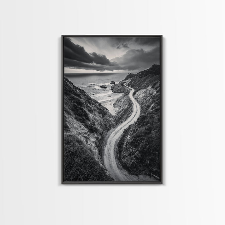 Coastal Road View, Cliffside Journey, Seaside Drive, Moody Landscape, Canvas Print, Living Room Art, Adventure Wall Art, Wanderlust Decor
