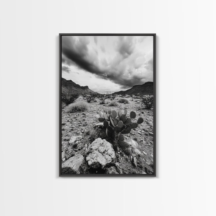 Desert Storm, Cactus Scene, Black White Art, Canvas Print, Southwest Wall Art, Earthy Tones Decor, Boho Style, Entryway Wall Accent