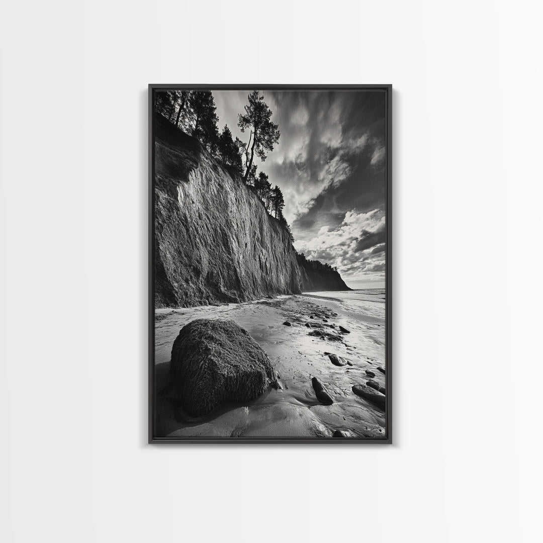 Cliffside Trees, Coastal Horizon, Rugged Seashore, Pacific Northwest Print, Framed Canvas Print, Fall Nature Wall Art, Den Decor