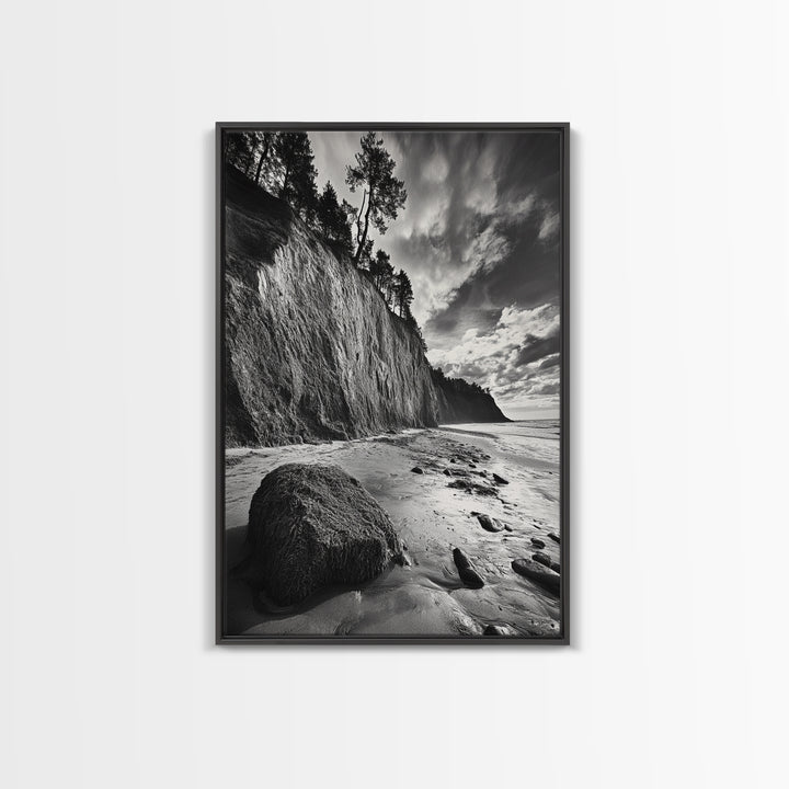 Cliffside Trees, Coastal Horizon, Rugged Seashore, Pacific Northwest Print, Framed Canvas Print, Fall Nature Wall Art, Den Decor