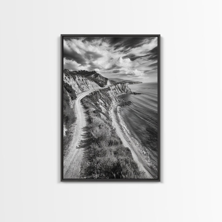 Coastal Mountain Trail, Ocean View, Travel Photography, Framed Canvas Print, Scenic Landscape Art, Office or Hallway Wall Art