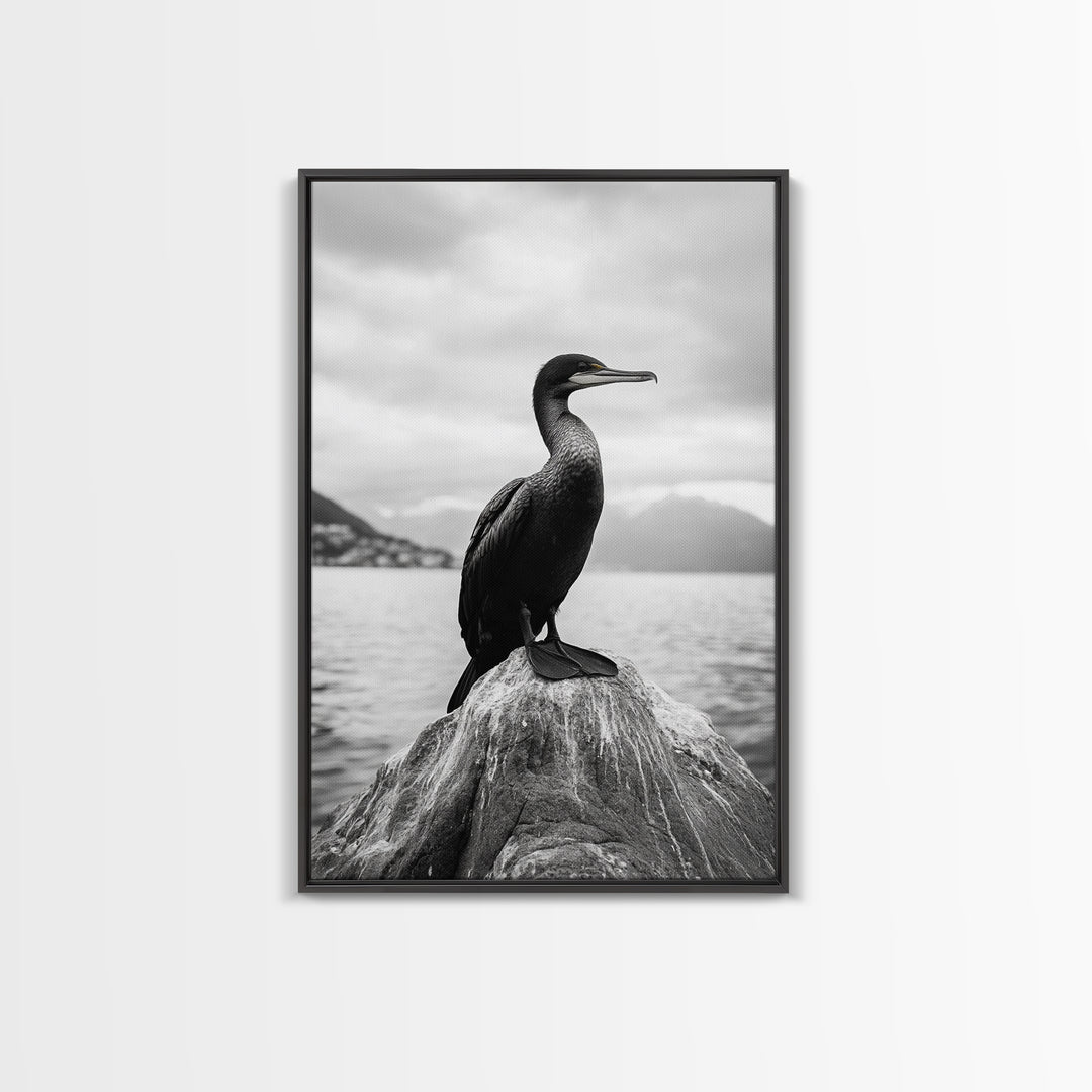 Coastal Bird Portrait, Nature Minimalism, Lake Decor, Monochrome Wildlife, Framed Canvas Print, Bedroom Wall Art, Bird Photography Print