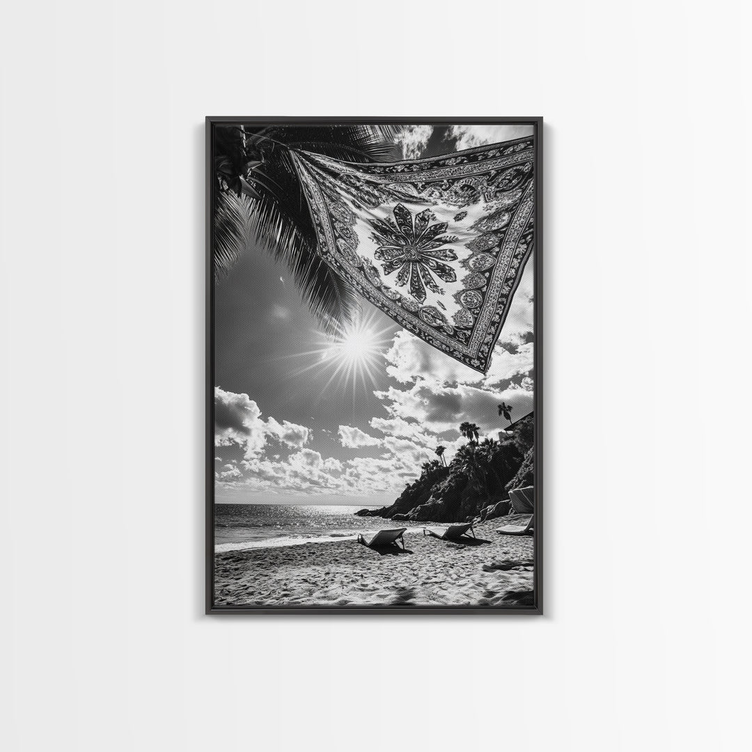 Sunlit Beach, Boho Tapestry, Relaxed Seaside, Canvas Print, Tropical Wall Art, Vacation Home Decor, Modern Boho Vibes, Beach House Wall Decor