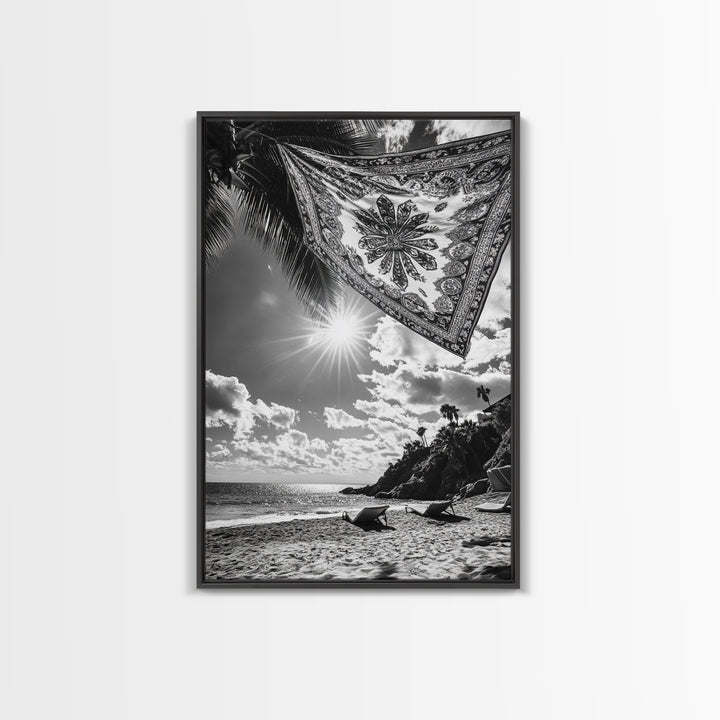Sunlit Beach, Boho Tapestry, Relaxed Seaside, Canvas Print, Tropical Wall Art, Vacation Home Decor, Modern Boho Vibes, Beach House Wall Decor