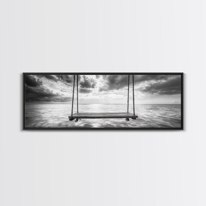 Ocean Swing View, Serene Seascape Art, Minimalist Beach Wall Decor, Framed Canvas Print, Bedroom Art, Calm Coastal Photography