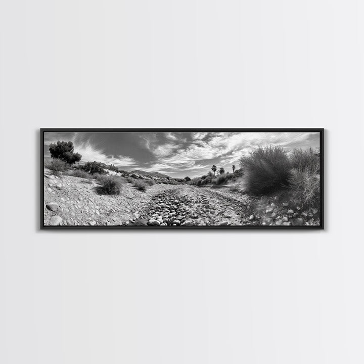 Desert Streambed Path, Dry River Landscape, Southwest Nature Print, Framed Canvas Print, Earthy Living Room Art, Modern Western Decor
