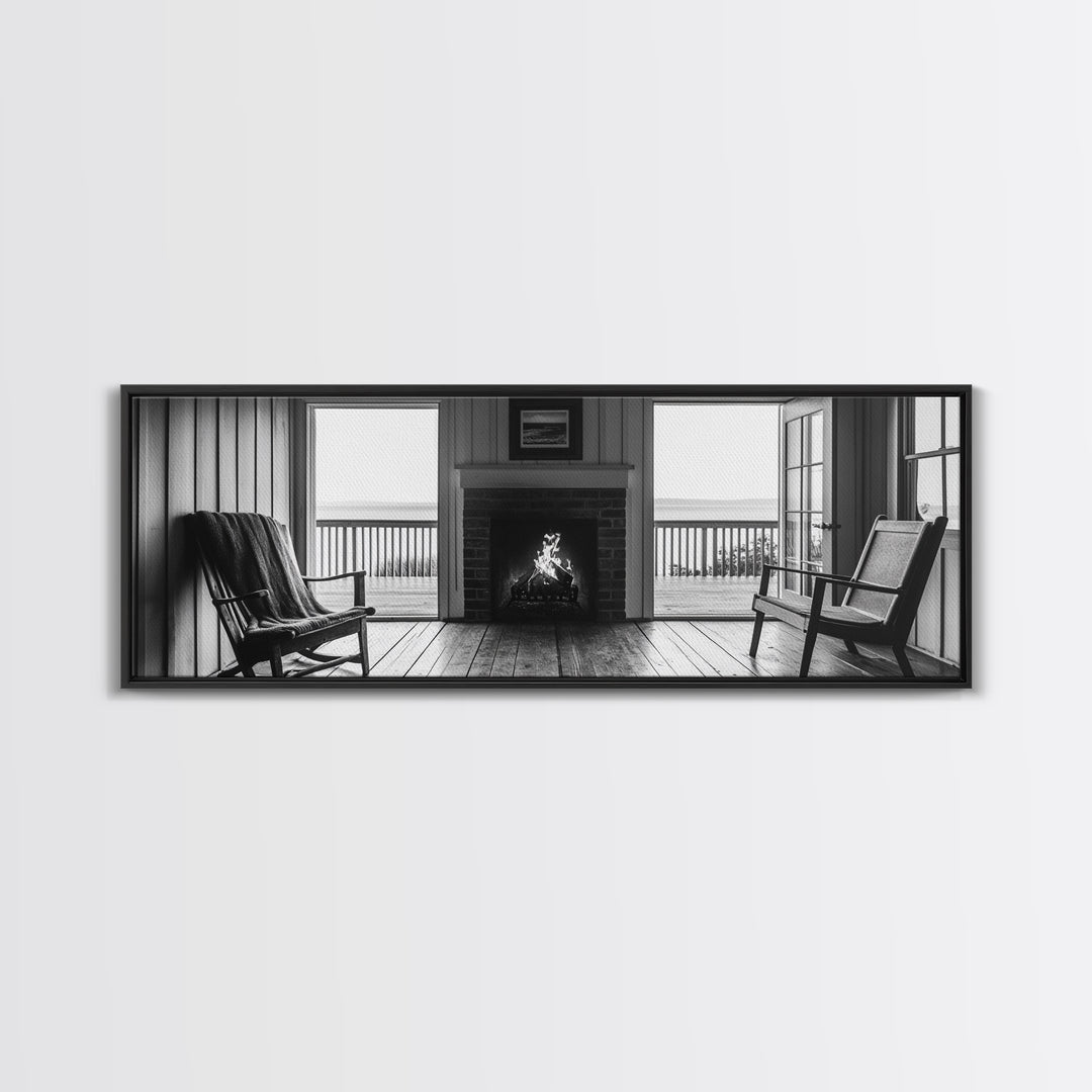 Cozy Fireplace, Cabin View, Warm Interior, Framed Canvas Print, Rustic Wall Art, Living Room Decor, Fall Season Vibe, Hygge Aesthetic