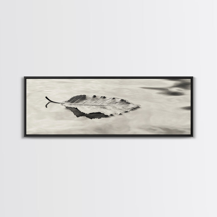 Autumn Leaf, Water Reflection, Nature Minimalism, Floating Stillness, Framed Canvas Print, Fall Wall Art, Neutral Tones, Bathroom Decor