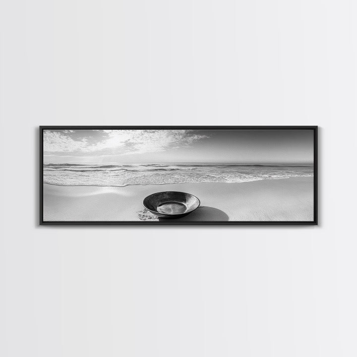 Ocean Bowl, Minimalist Beach, Solitude Shoreline, Canvas Print, Coastal Decor, Neutral Tones, Living Room Art, Bathroom Wall Art
