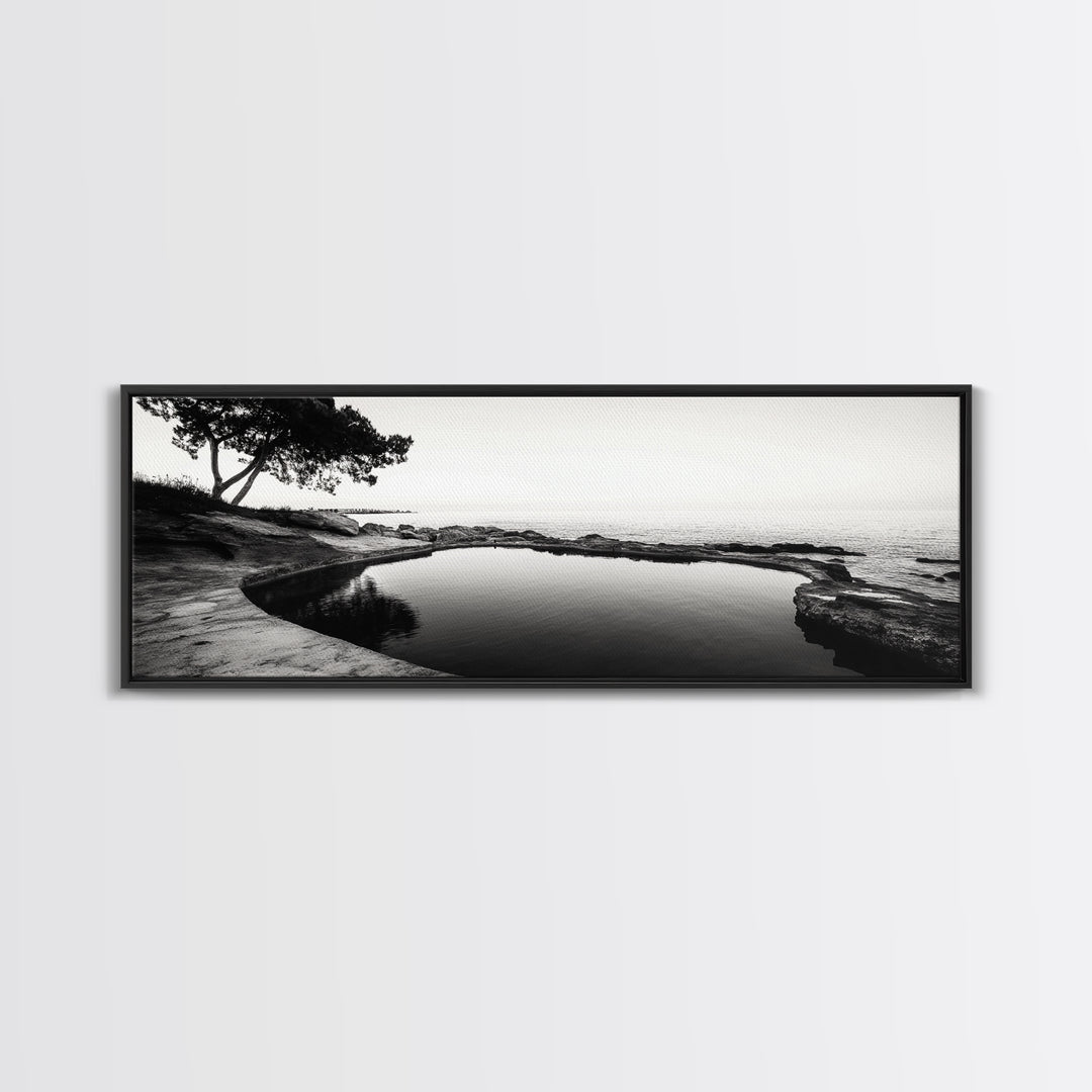 Seaside Pool, Nature Reflections, Calm Coastline, Canvas Print, minimalist zen wall art, spa bathroom decor, peaceful landscape photography