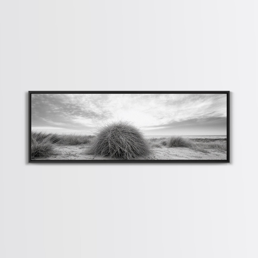 Beach Dunes, Coastal Grass, Nature Serenity, Canvas Print, Minimalist Bedroom Art, Soft Tones, Tranquil Beach Wall Decor