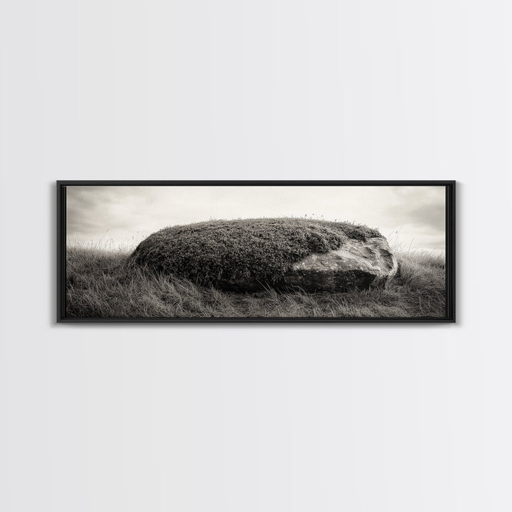 Heather Rock, Grassy Field, Natural Simplicity, Earthy Tones, Canvas Print, Rustic Home Decor, Minimalist Nature Wall Art, Fall Inspired Art