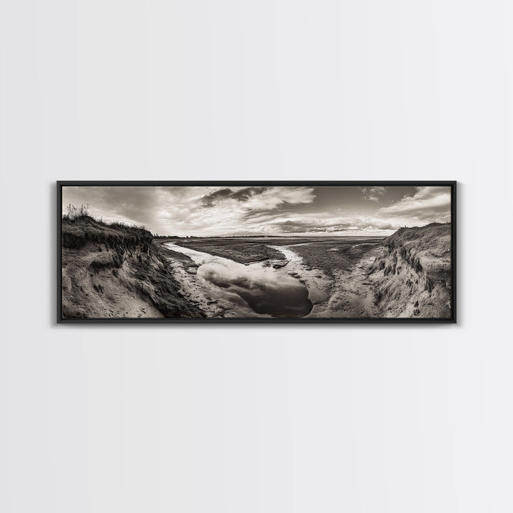 Marsh Landscape, Coastal Grasslands, Autumn Earth Tones, Framed Canvas Print, Fall Wall Art, Farmhouse Style, Rustic Entryway Decor