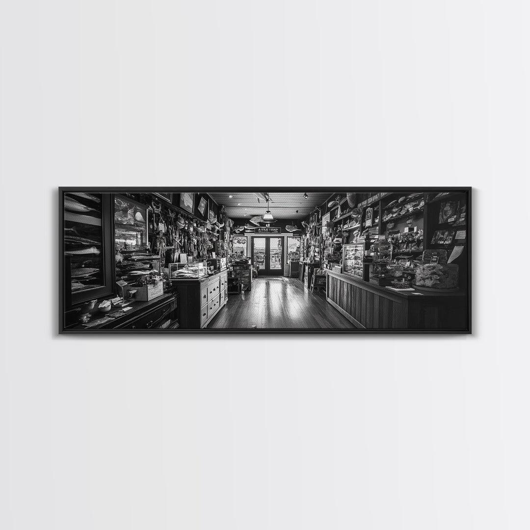 Vintage Shop, Curio Store, Rustic Nostalgia, Framed Canvas Print, Eclectic Wall Art, Bar Decor, Moody Retro Interior Accent