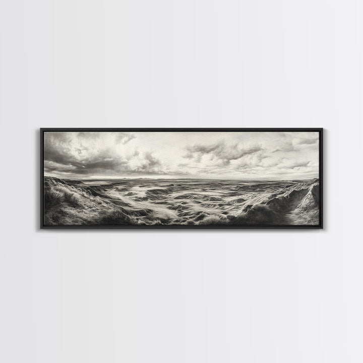 Desert Canyon Scene, Western Landscape, Vast Horizon, Framed Canvas Print, Rustic Wall Art, Neutral Earth Tones, Office Or Living Room