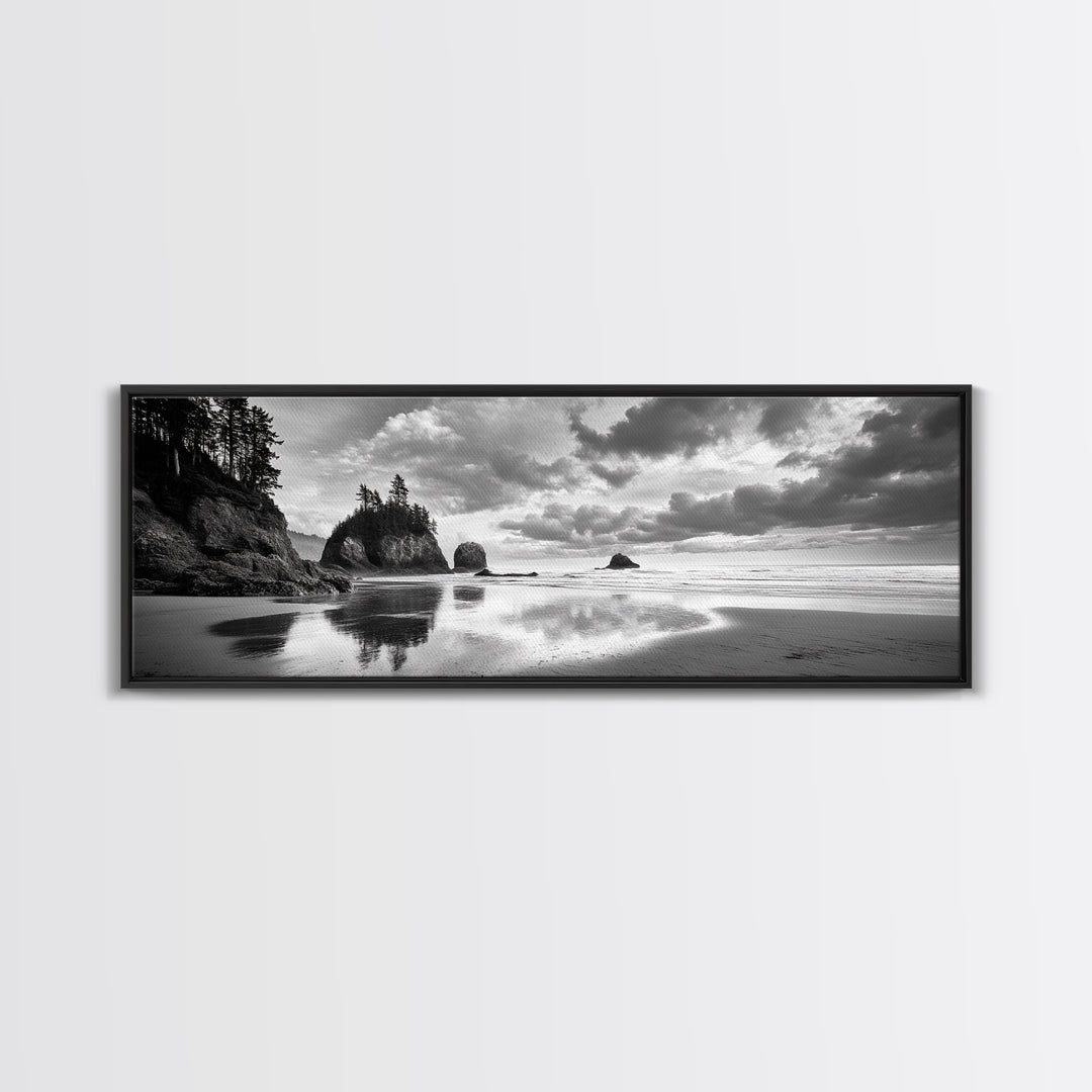 Seastacks Coastal Scene, Moody Beach Landscape, Ocean Reflections, Canvas Print, Coastal Decor, Pacific Northwest, Fall Wall Art