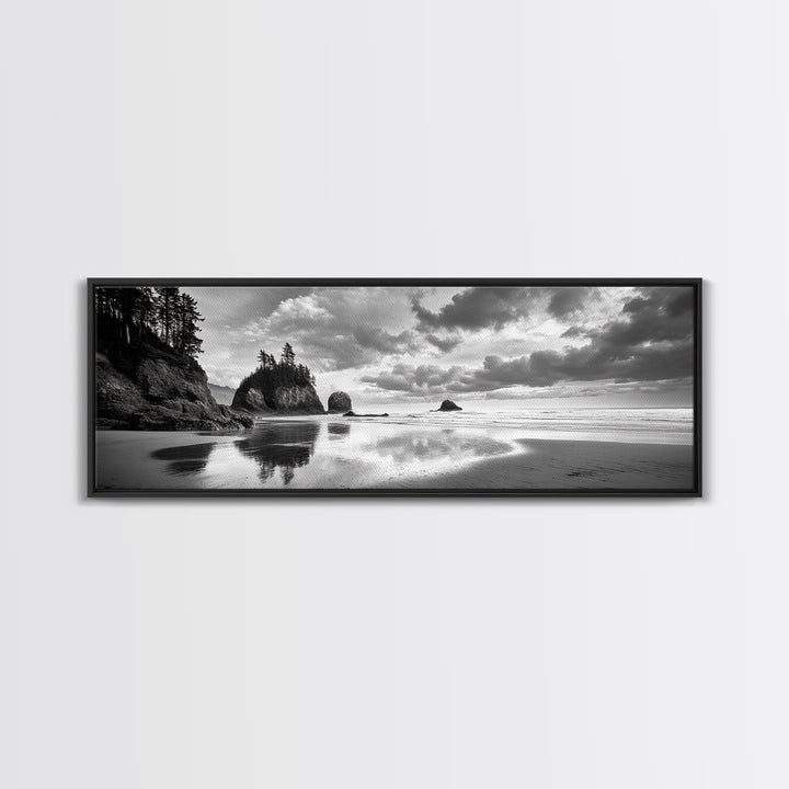 Seastacks Coastal Scene, Moody Beach Landscape, Ocean Reflections, Canvas Print, Coastal Decor, Pacific Northwest, Fall Wall Art