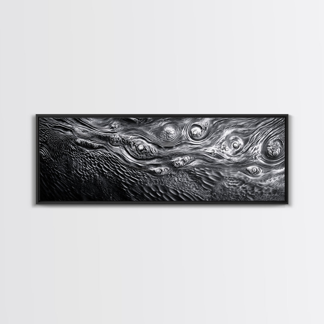 Liquid Texture Waves, Abstract Water Photography, Monochrome Art, Framed Canvas Print, Modern Living Room Wall Art, Nature-Inspired Decor