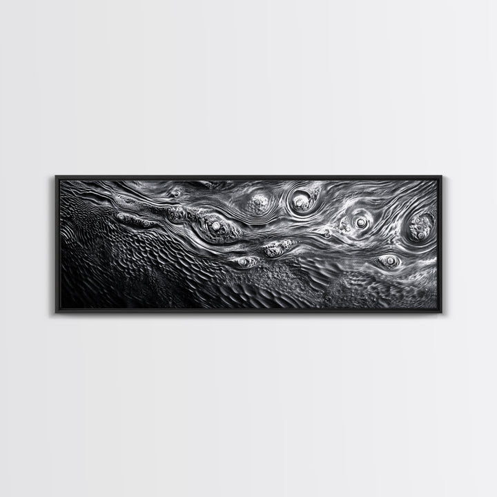 Liquid Texture Waves, Abstract Water Photography, Monochrome Art, Framed Canvas Print, Modern Living Room Wall Art, Nature-Inspired Decor