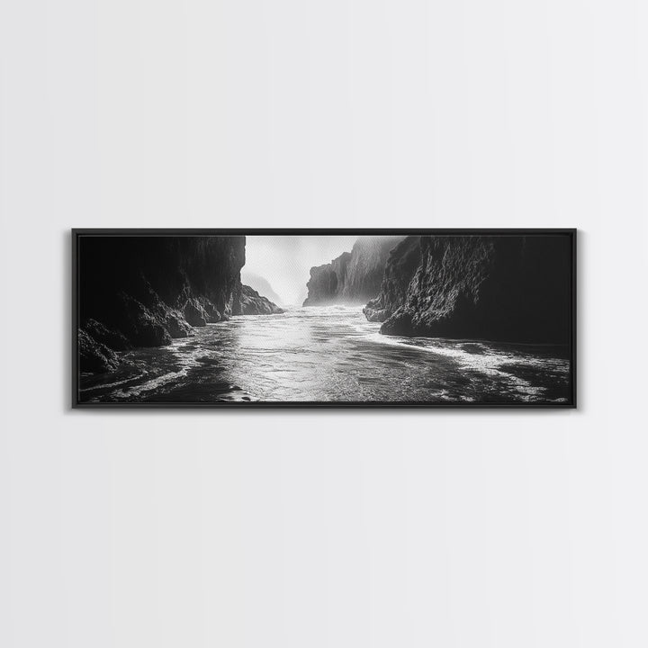Ocean Cliff Passage, Dramatic Seascape Art, Moody Coastal Photography, Canvas Print, Dark Academic Wall Decor, Bedroom Statement Piece
