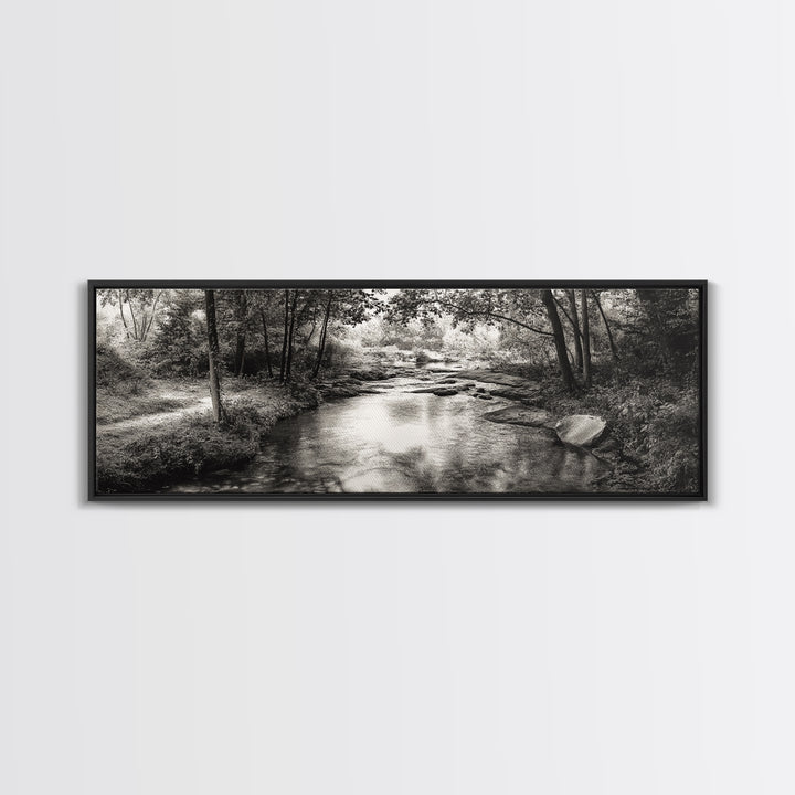 Woodland Creek Flow, Sepia Landscape Scene, Peaceful Forest Art, Canvas Print, Autumn Wall Decor, Rustic Living Room Artwork