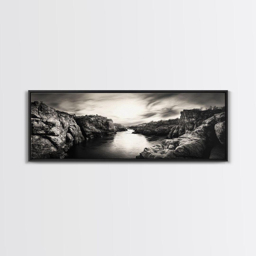 Canyon River Sunset, Dramatic Sky Photography, Nature Scene Art, Framed Canvas Print, Office or Hallway Wall Decor, Bold Earth Tones