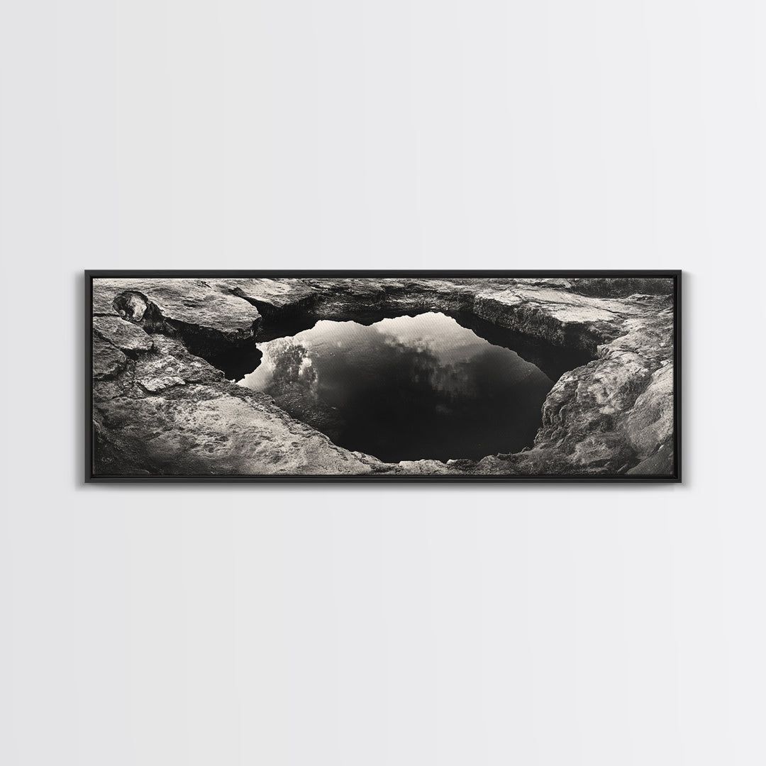 Natural Rock Pool, Moody Water Reflection, Rustic Earth Photography, Canvas Print, Zen Bathroom Wall Art, Minimalist Nature Decor