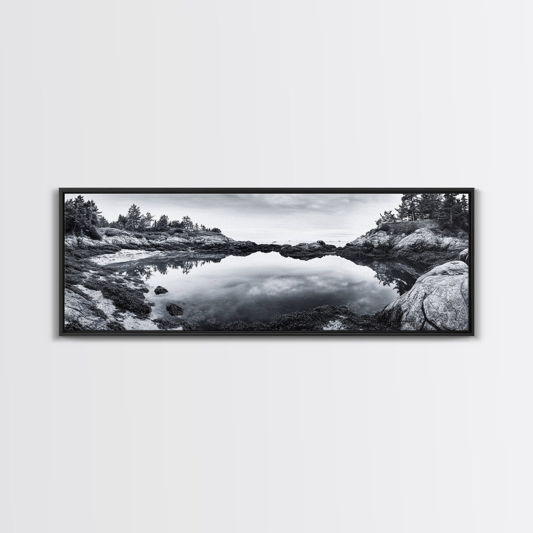 Coastal Reflections, Tide Pool, Rocky Shoreline, Framed Canvas Print, Seaside Nature Art, Minimalist Coastal Decor, Zen Bathroom Art