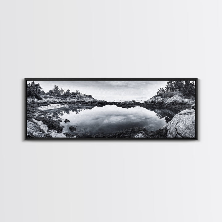 Coastal Reflections, Tide Pool, Rocky Shoreline, Framed Canvas Print, Seaside Nature Art, Minimalist Coastal Decor, Zen Bathroom Art