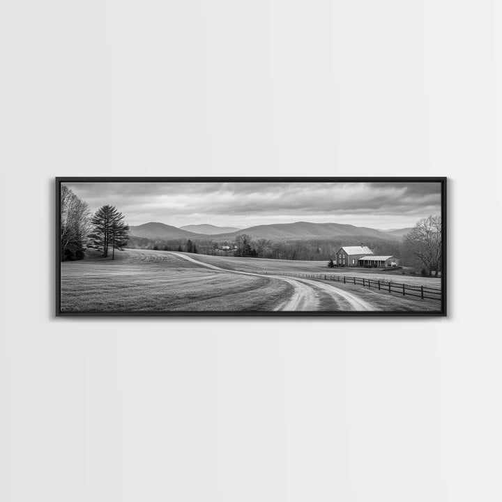 Mountain Valley, Country Road, Rural Home, Framed Canvas Print, Farmhouse Wall Art, Living Room Decor, Autumn Country Landscape