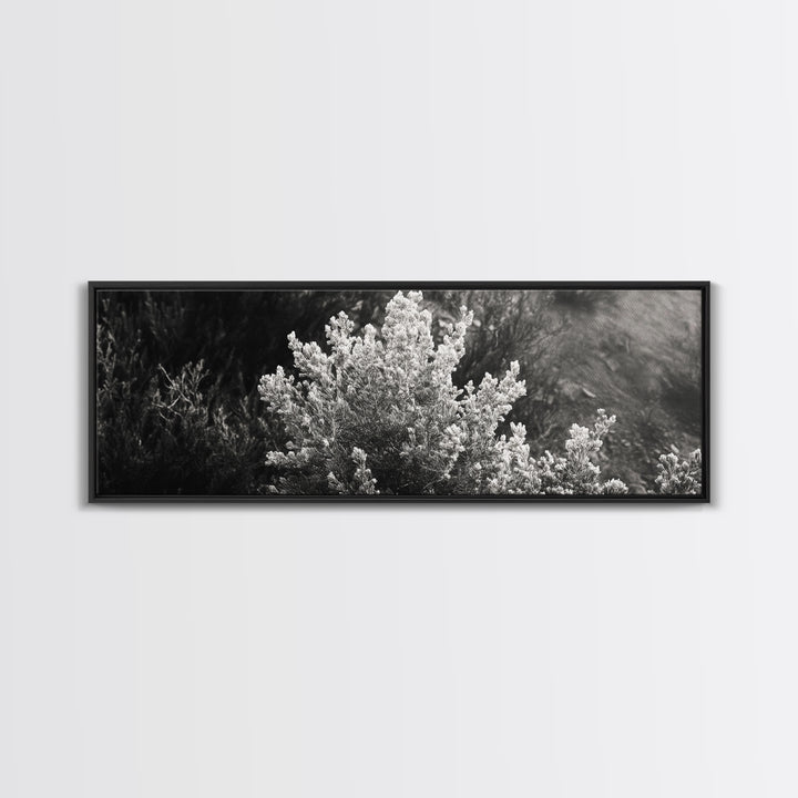Frosted Bush, Winter Plant, Nature Closeup, Framed Canvas Print, Botanical Wall Art, Neutral Bedroom Decor, Rustic Autumn Style