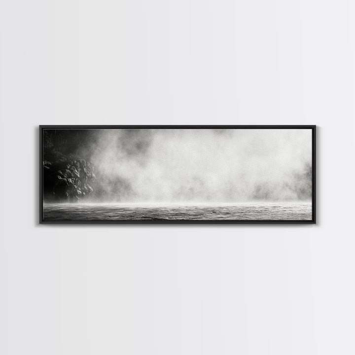 Waterfall Mist Scene, Nature Wall Decor, Canvas Print, Modern Minimalist Art, Neutral Tones, Living Room Wall Art, Black White Landscape