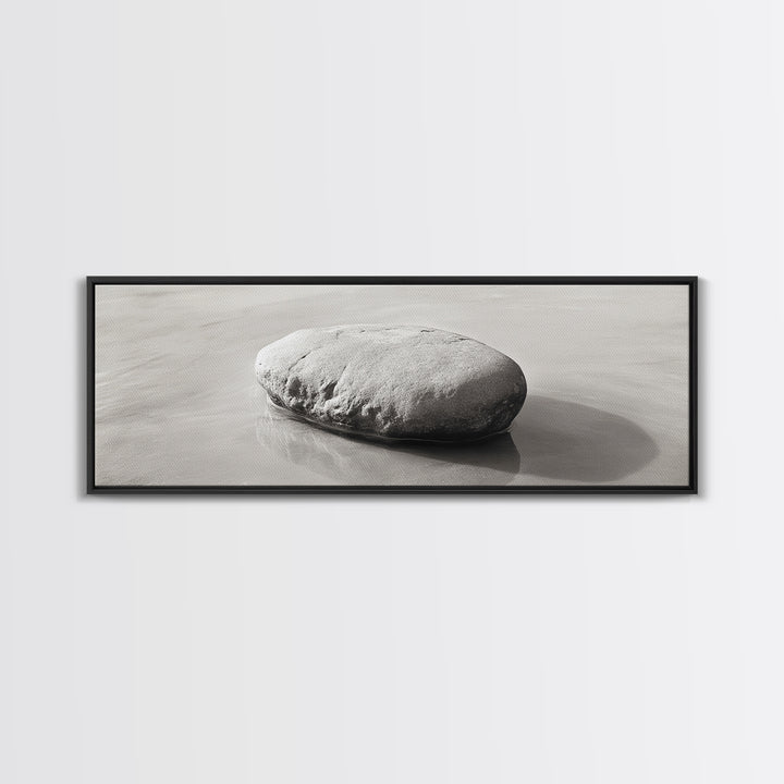 Smooth Beach Rock, Minimal Seascape, Zen Coastal Decor, Tranquil Framed Canvas Print, Modern Spa or Bedroom Wall Art
