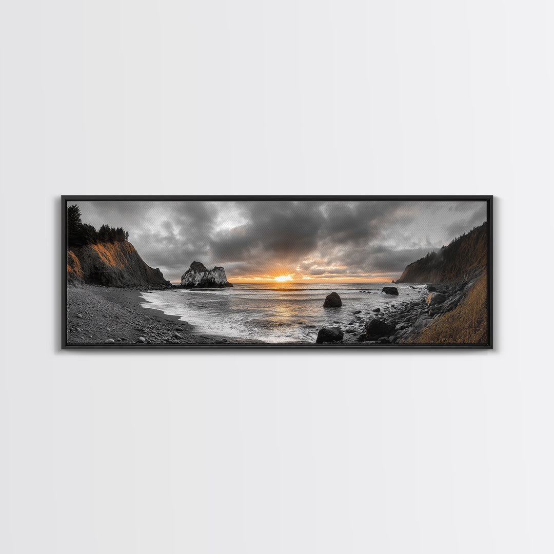 Ocean Sunset, Rocky Shore, Dramatic Coast, Canvas Print, fall beach wall art, earthy coastal home decor, nature photography, den artwork