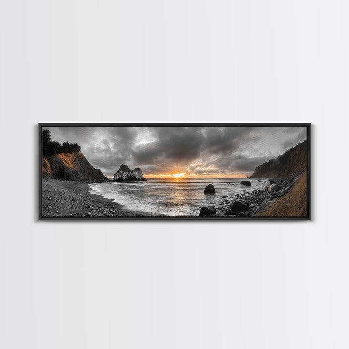 Ocean Sunset, Rocky Shore, Dramatic Coast, Canvas Print, fall beach wall art, earthy coastal home decor, nature photography, den artwork