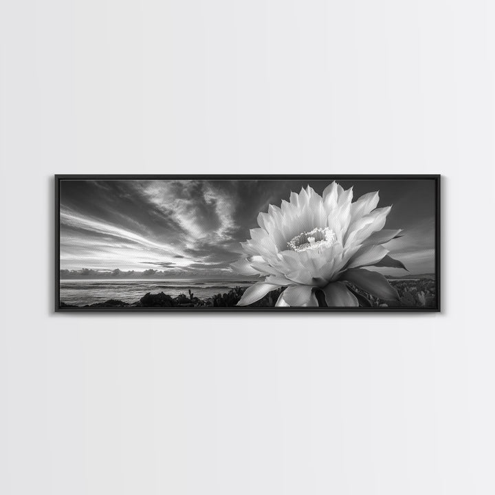 Desert Bloom Flower, Coastal Cactus Sunrise, Nature Canvas Print, Southwestern Wall Art, Boho Bathroom or Bedroom Decor