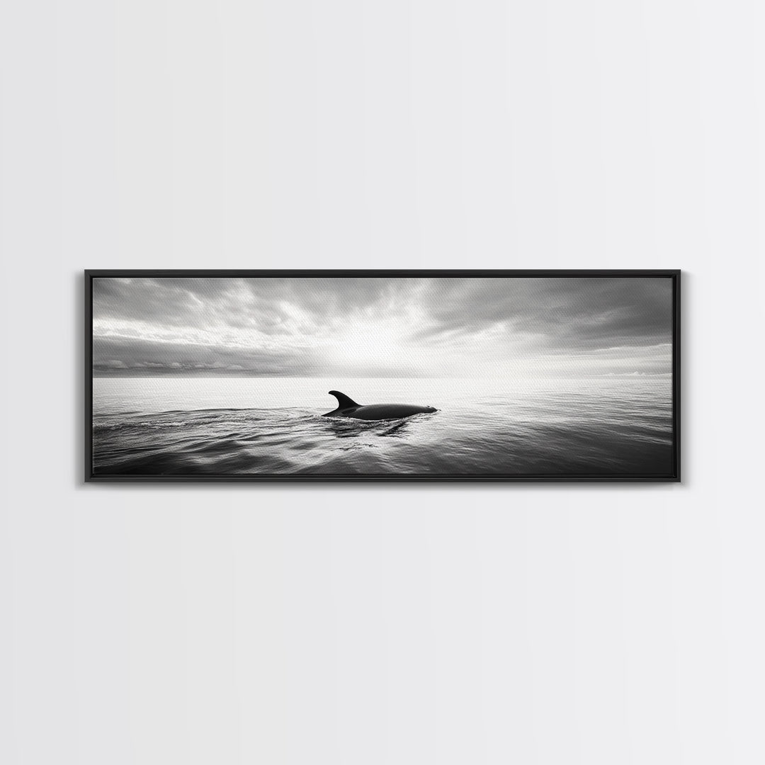 Ocean Sunset Orca, Tranquil Whale Scene, Marine Wildlife, Canvas Print, Minimalist Bathroom Decor, Coastal Bedroom Wall Art