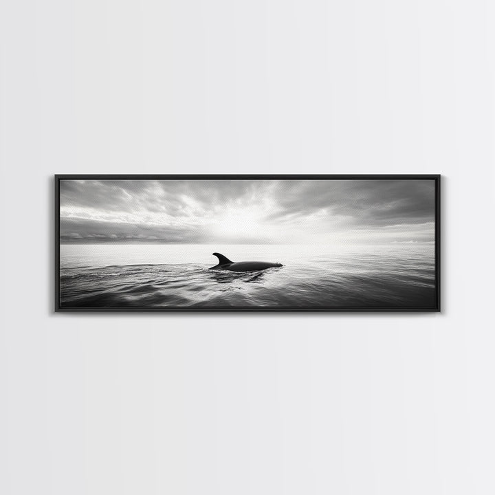 Ocean Sunset Orca, Tranquil Whale Scene, Marine Wildlife, Canvas Print, Minimalist Bathroom Decor, Coastal Bedroom Wall Art