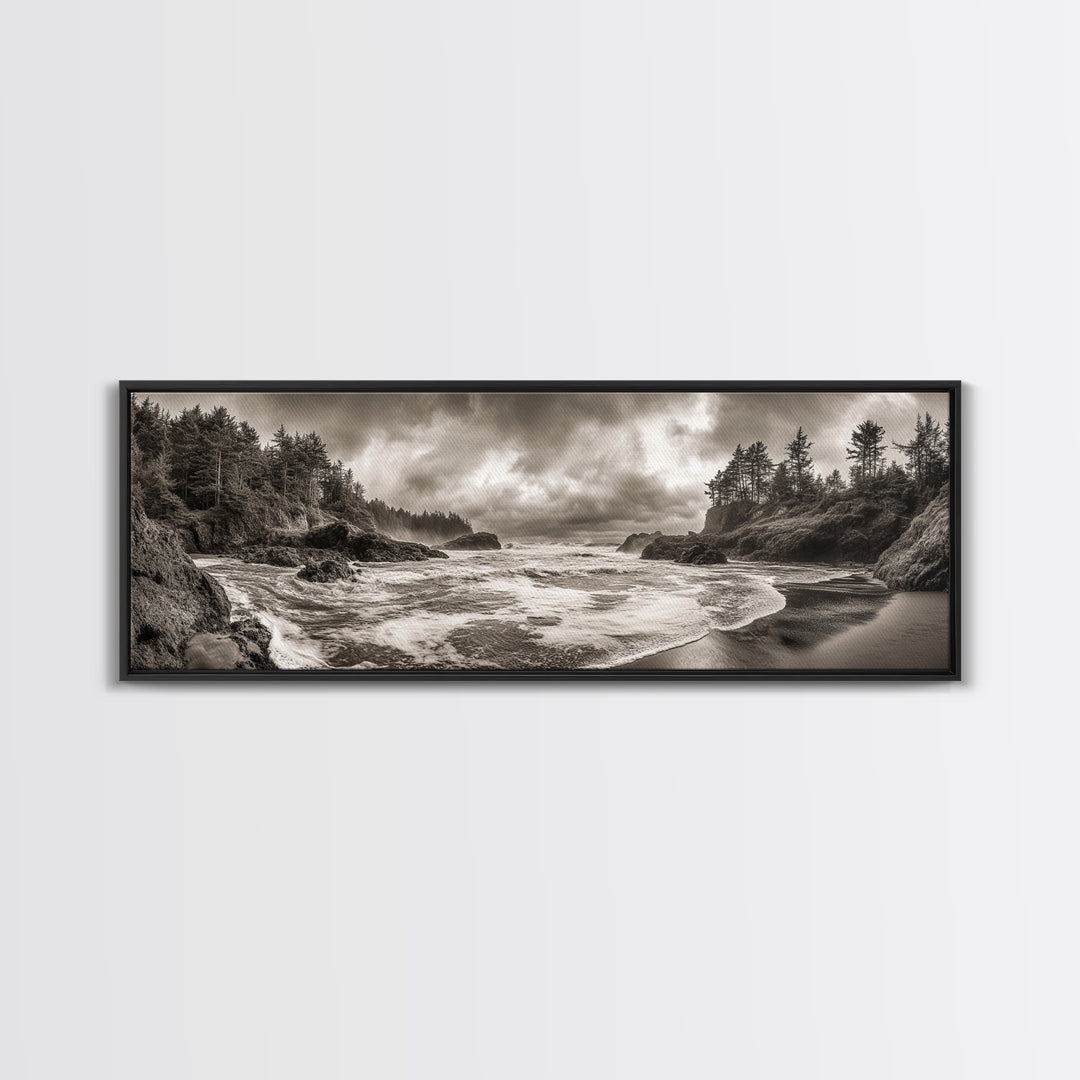 Wild Coastline, Rugged Waves, Stormy Shore, Nature Photography, Framed Canvas Print, Fall Living Room Wall Art, Rustic Coastal Decor