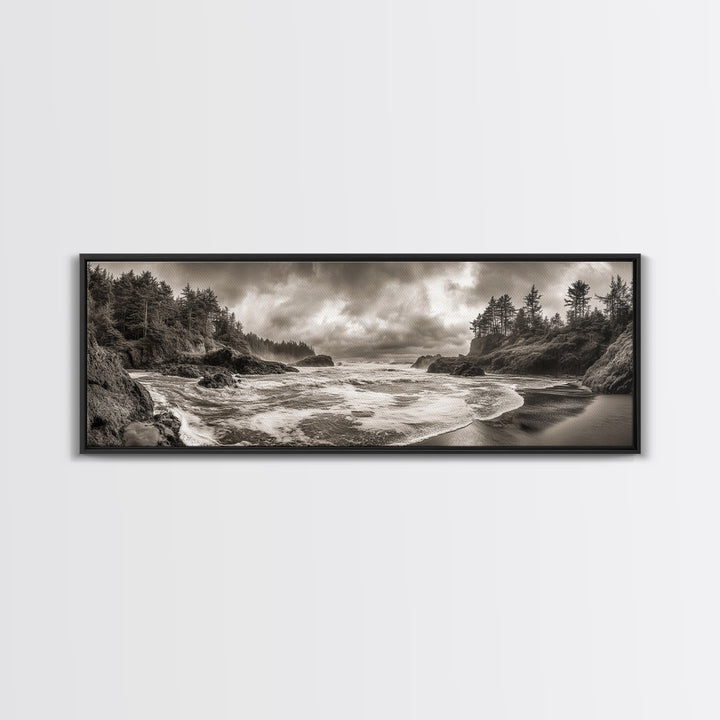 Wild Coastline, Rugged Waves, Stormy Shore, Nature Photography, Framed Canvas Print, Fall Living Room Wall Art, Rustic Coastal Decor