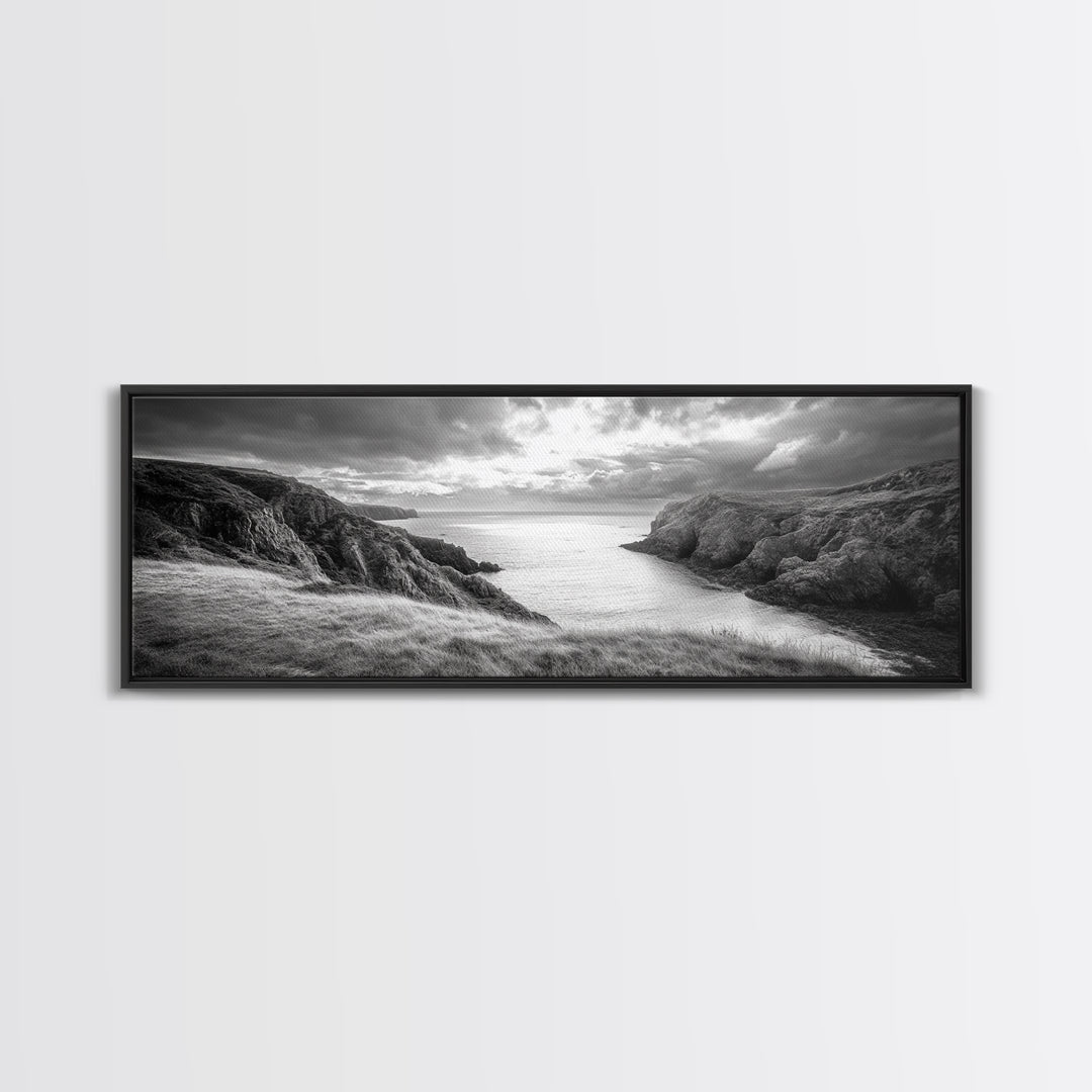 Ocean View, Coastal Cliffs, Dramatic Horizon, Sunset Glow, Canvas Print, Fall Living Room Wall Art, Landscape Nature Photography