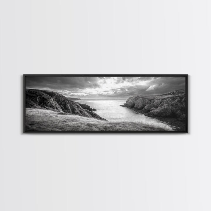 Ocean View, Coastal Cliffs, Dramatic Horizon, Sunset Glow, Canvas Print, Fall Living Room Wall Art, Landscape Nature Photography